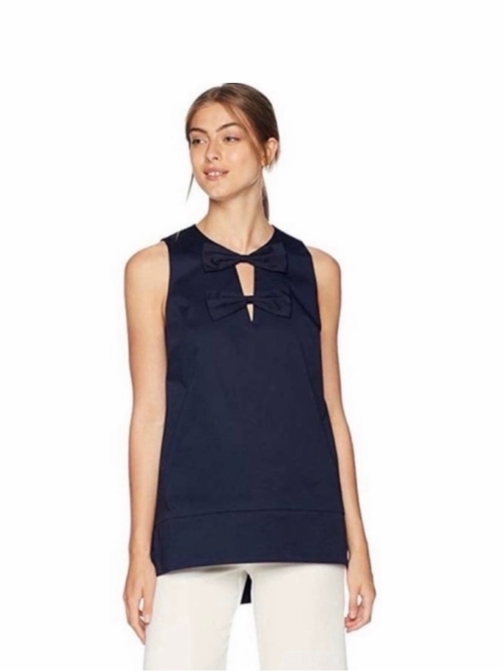 Ted Baker Navy Sleeveless Bow-Front Top